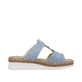 Blaue Rieker Damen Pantoletten V1243-10 mit einem Klettverschluss. Schuh Innenseite.