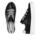 Schwarze Rieker Damen Sneaker Low N59A2-00 mit einer Schnürung. Schuh von oben, liegend.