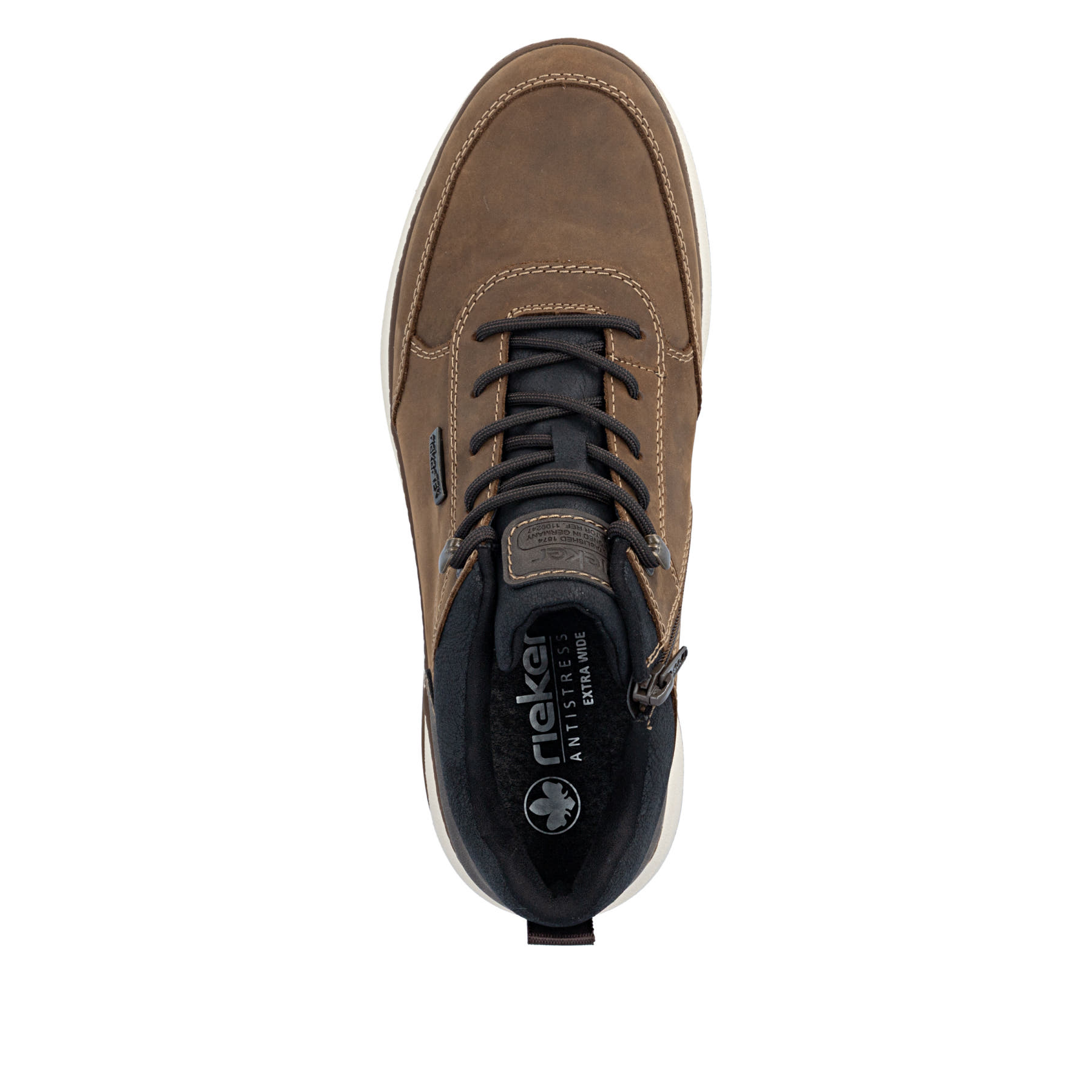 Dunkelbraun-schwarze Rieker Herren Sneaker High B5501-22 aus Rauleder. Schuh von oben.