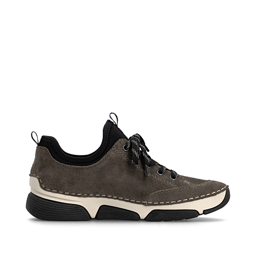 Dunkelgraue Rieker Damen Slipper 45976-45 aus Rauleder. Schuh Innenseite.