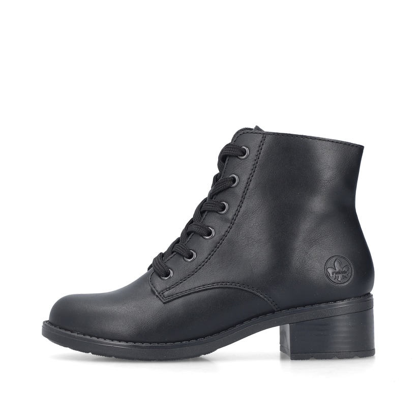 Schwarze Rieker Damen Schnürstiefel 75433-00 mit einem Reißverschluss. Schuh Außenseite.