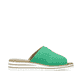 Grasgrüne Rieker Damen Pantoletten V0673-52 mit Ziernähten. Schuh Innenseite.