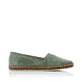 Grüne Rieker Damen Slipper M2270-53 mit handgestickten Nähten sowie Gummizug. Schuh Innenseite.