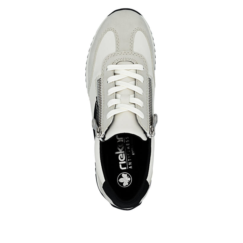 Weiße Rieker Damen Schnürschuhe N1210-80 mit Reißverschluss sowie Extraweite H. Schuh von oben.