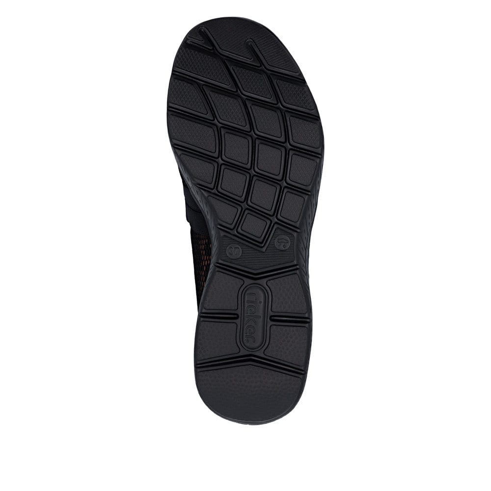 Schwarze Rieker Ballerinas M5075-00 mit einem Gummizug sowie der Komfortweite G. Schuh Laufsohle.