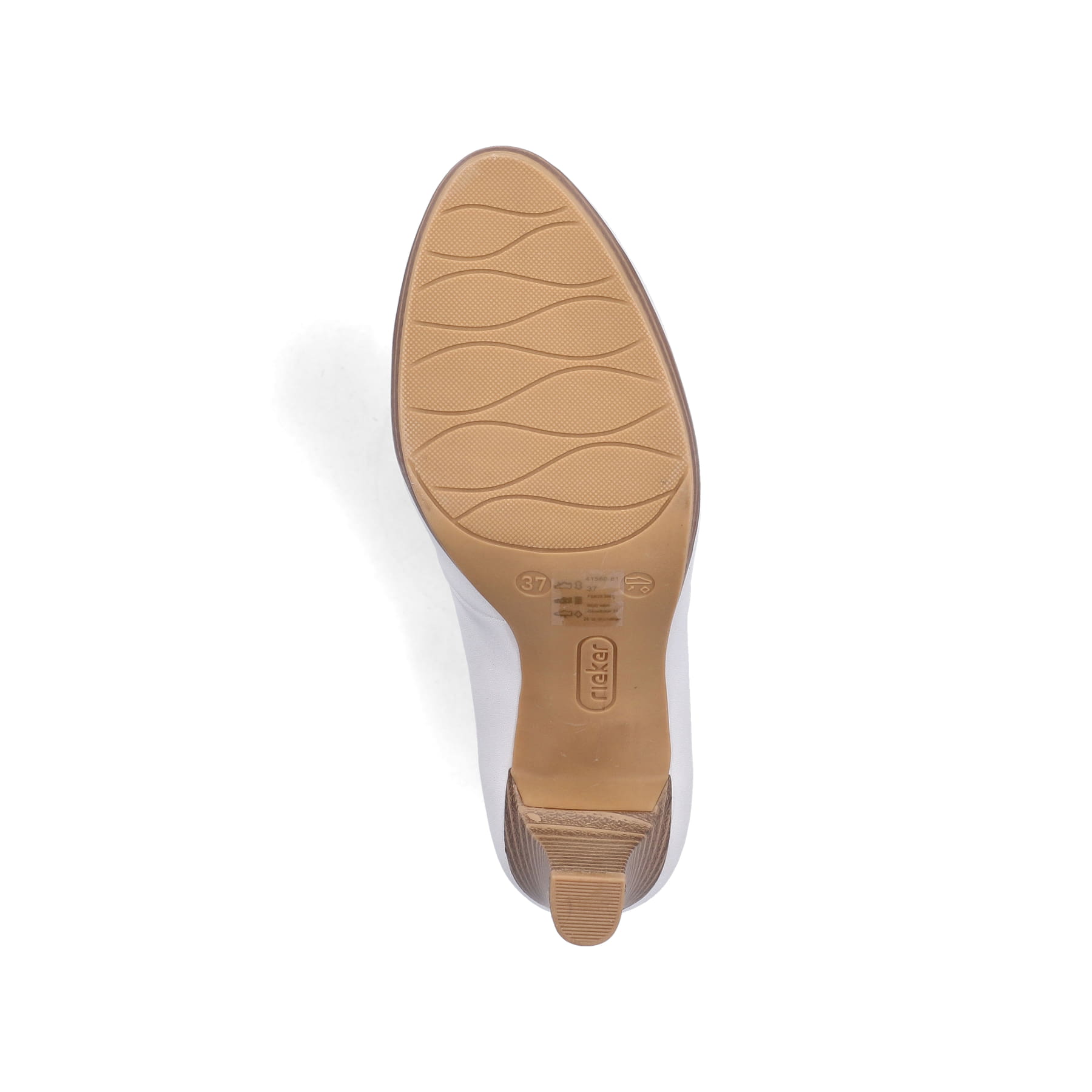 Weiße Rieker Pumps 41560-81 aus Glattleder mit einer griffigen Sohle. Schuh Laufsohle.
