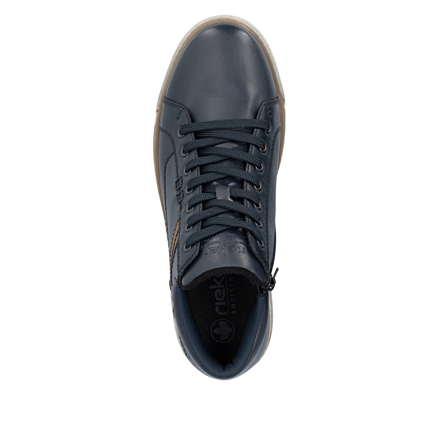 Dunkelblau-braune Rieker Herren Schnürstiefel 17940-14 aus Glattleder. Schuh von oben.