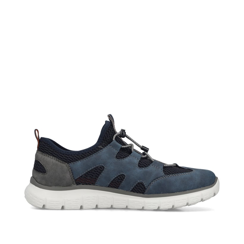 Mocassins Rieker bleus pour homme B6678-14 en optique à trous. Côté intérieur de la chaussure.