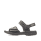 Schwarze Rieker Damen Riemchensandalen 64560-01 mit modischen Raffungen. Schuh Außenseite.