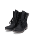 
Nachtschwarze Rieker Damen Schnürstiefel 78531-00 mit einer robusten Profilsohle. Schuhpaar schräg.