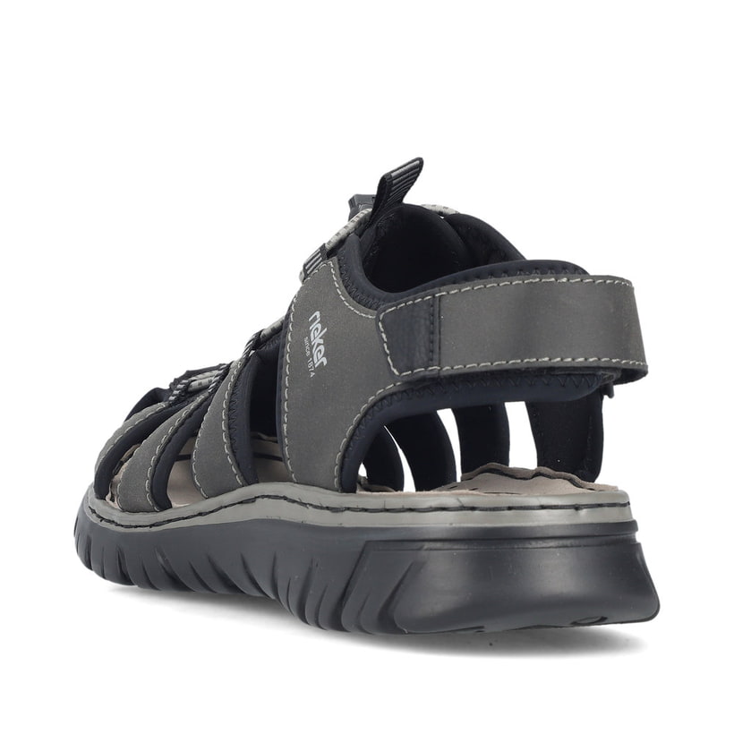 Schwarze Rieker Herren Trekkingsandalen 26770-00 mit einem Klettverschluss. Schuh von hinten.