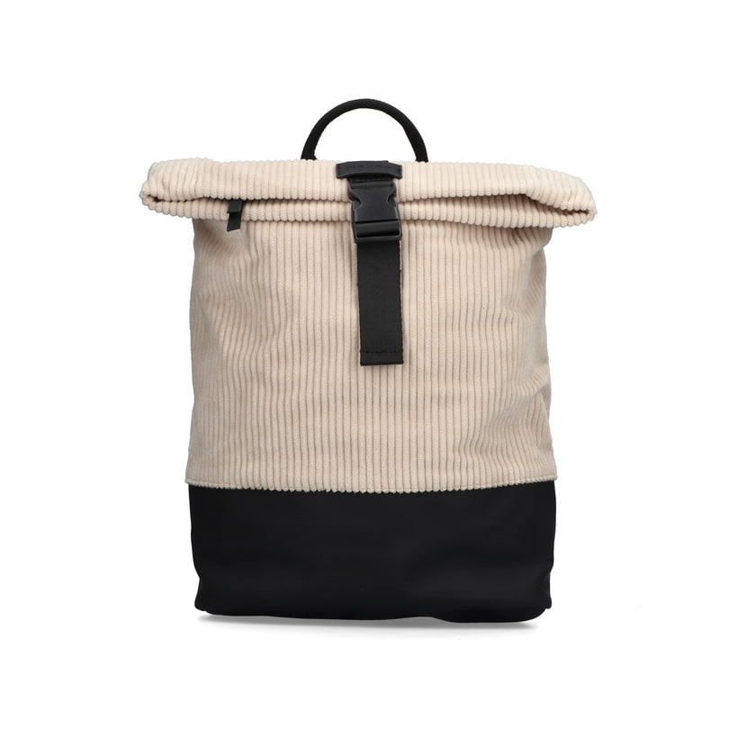 Rieker Rucksack H1426-60 in Beige mit Cord-Optik, Innenfach, Reißverschluss und Handyfach. Vorderseite.