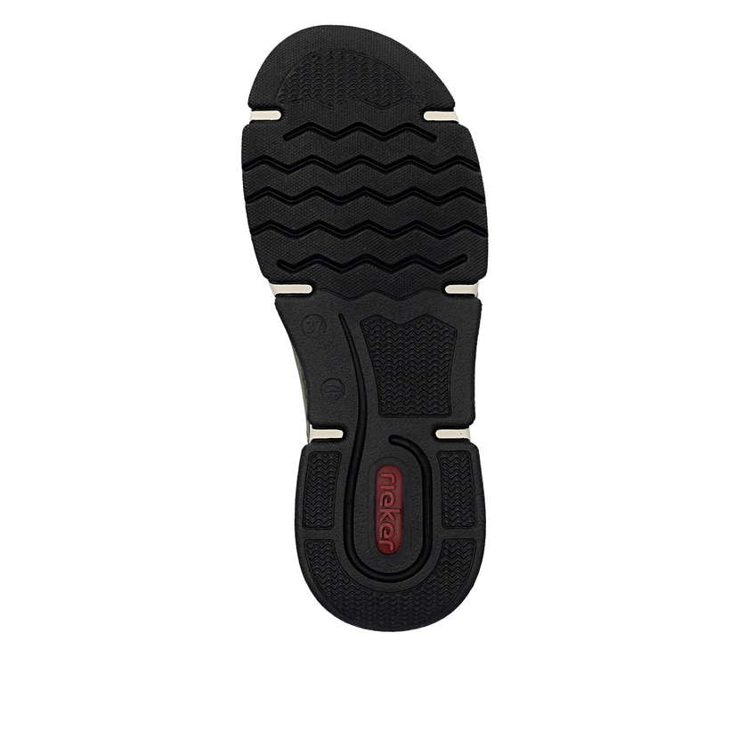 Mocassins Rieker verts pour femme 45973-54 avec bande élastique. Semelle extérieure de la chaussure.