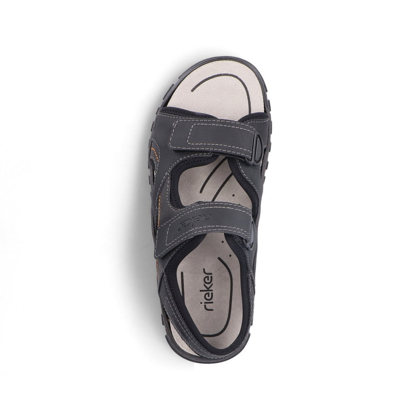 Schwarze Rieker Herren Trekkingsandalen 25053-00 mit einem Klettverschluss. Schuh von oben.