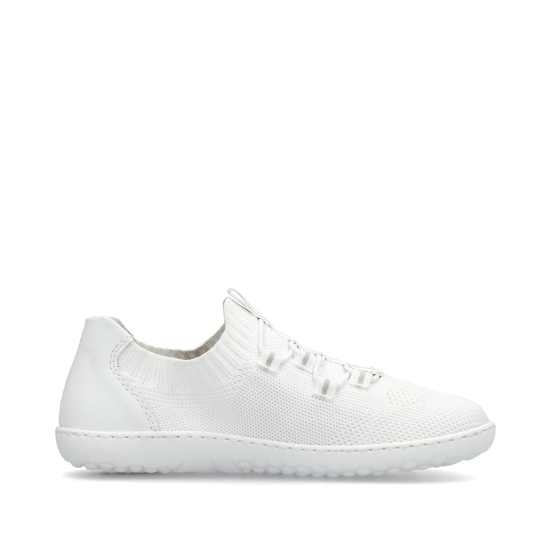 Weiße vegane Rieker Damen Slipper 52854-80, Barfußschuhe mit einem Gummizug. Schuh Innenseite.