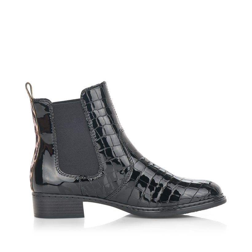 Urbanschwarze Rieker Damen Chelsea Boots 73494-00 mit Elastikeinsatz. Schuh Innenseite.