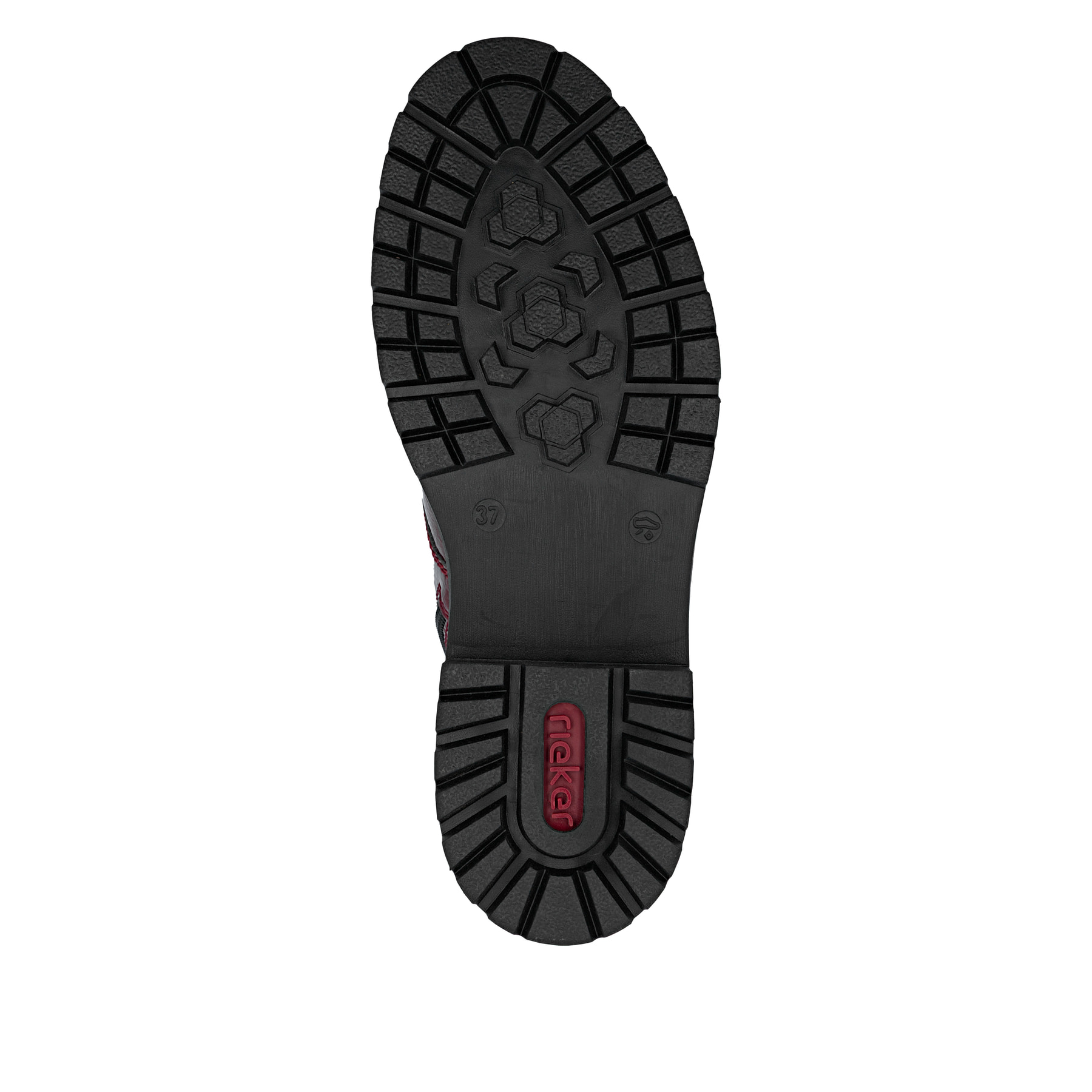 Dunkelrote Rieker Damen Schnürstiefel Z2841-33 mit einem Reißverschluss. Schuh Laufsohle.