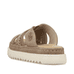Beige Rieker Damen Pantoletten 61589-62 mit modischen Flechtelementen. Schuh von hinten.