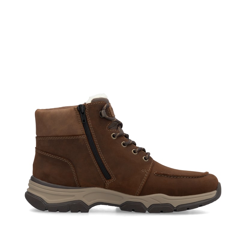 Zimtbraune Rieker Herren Schnürstiefel 31240-22 mit Schnürung und Reißverschluss. Schuh Innenseite
