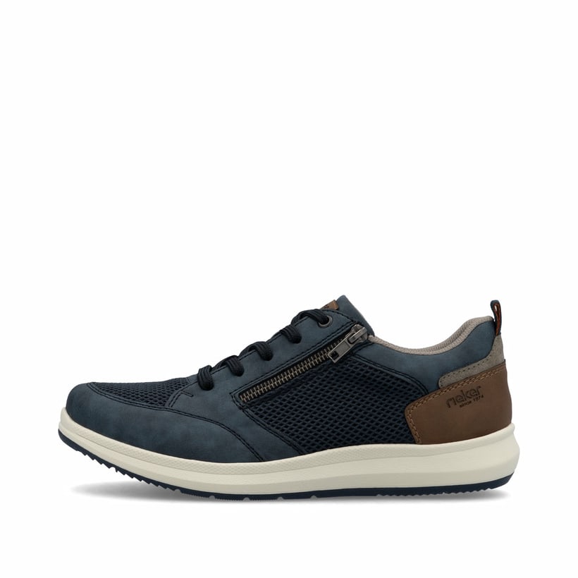 Blaue Rieker Herren Sneaker Low 16901-14 mit Reißverschluss sowie Extraweite H. Schuh Außenseite.