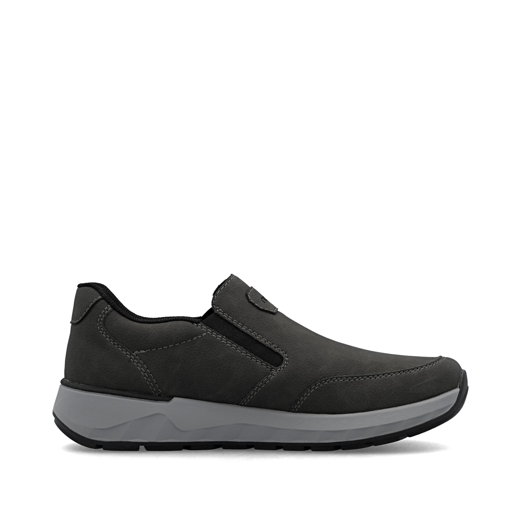 Mocassins Rieker gris pour homme 11550-45 avec bande élastique. Chaussure vue de l'arrière.