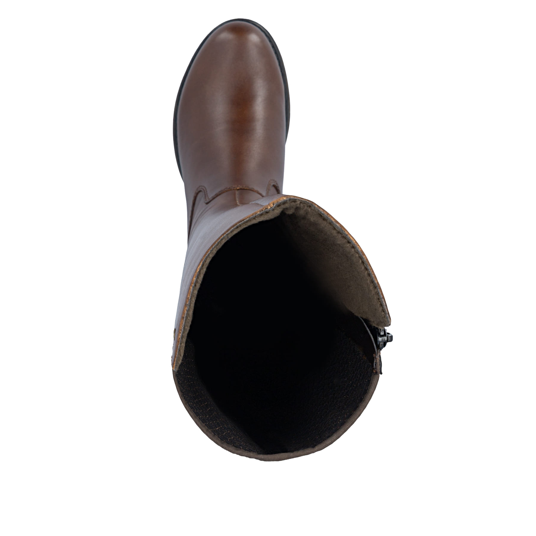 Dunkelbraune Rieker Damen Hochschaftstiefel Z9591-29 aus Glattleder. Schuh von oben.
