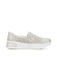 Beige Rieker Damen Loafer N8155-60 in Löcheroptik mit einem Gummizug. Schuh Innenseite.