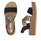 Blaue Rieker Keilsandaletten V4551-14 mit Gummizug sowie sehr leichter Sohle. Schuh von oben, liegend.