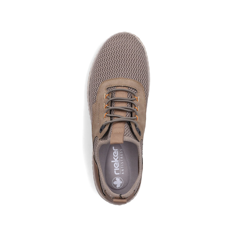 Beige Rieker Herren Slipper 08365-64, Barfußschuhe mit einem Gummizug. Schuh von oben.