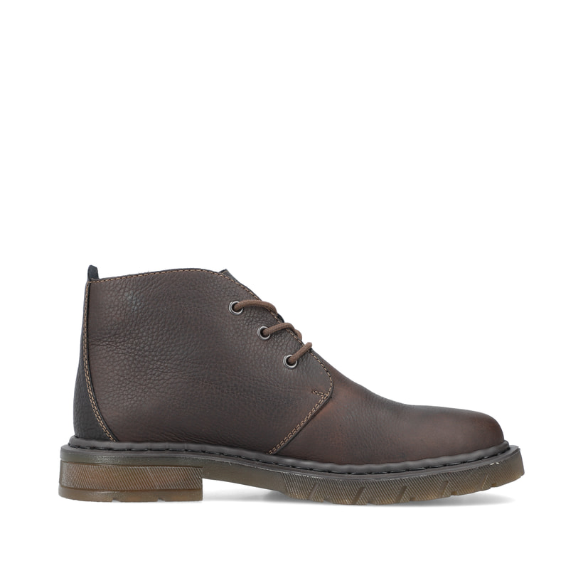 Dunkelbraune Rieker Herren Schnürstiefel 31640-25 mit einer robusten Profilsohle. Schuh Innenseite