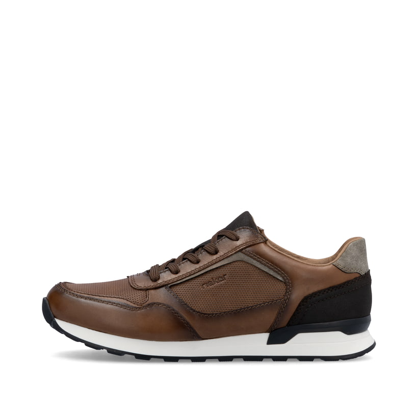 Braune Rieker Herren Sneaker Low U0311-24 mit Schnürung sowie Komfortweite G 1/2. Schuh Außenseite.