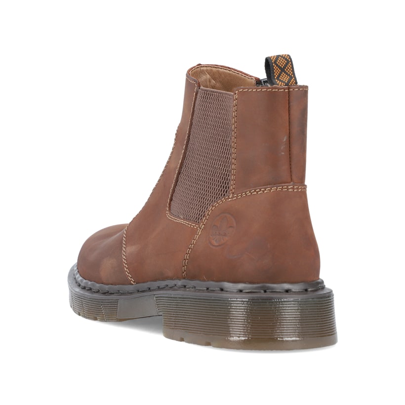 Nougatbraune Rieker Herren Chelsea Boots 31650-23 mit einer robusten Profilsohle. Schuh von hinten