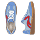 Blaue vegane Rieker Damen Sneaker Low M5512-10 mit einer Schnürung. Schuh von oben, liegend.
