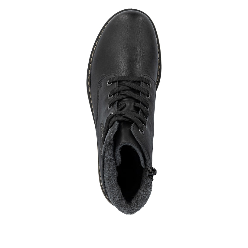 Schwarze Rieker Damen Schnürstiefel 71222-01 mit einem Reißverschluss. Schuh Laufsohle.