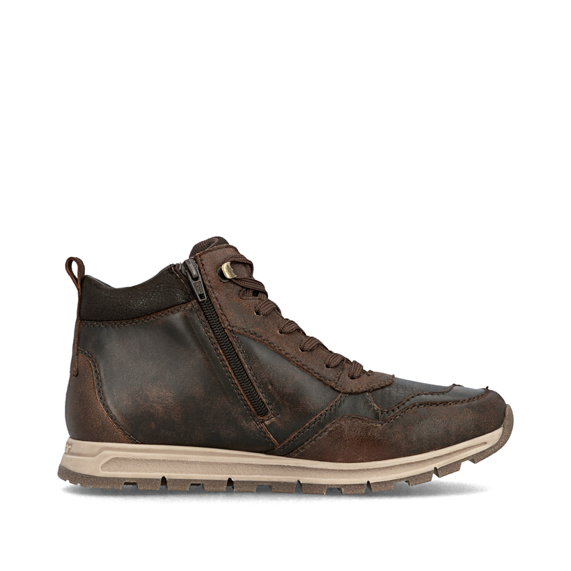 Braune Rieker Herren Schnürstiefel B0508-25 aus Rauleder mit Reißverschluss. Schuh Innenseite.