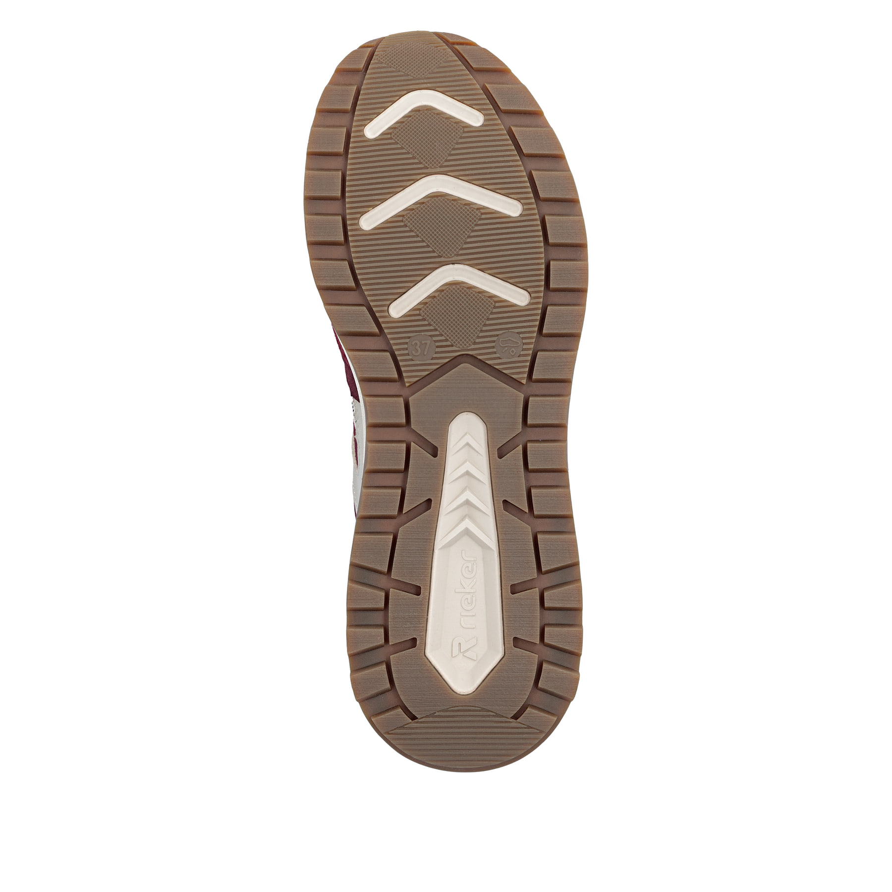 Baskets basses Rieker rouges pour femmes W2501-35 avec membrane RiekerTEX. Semelle extérieure de la chaussure.