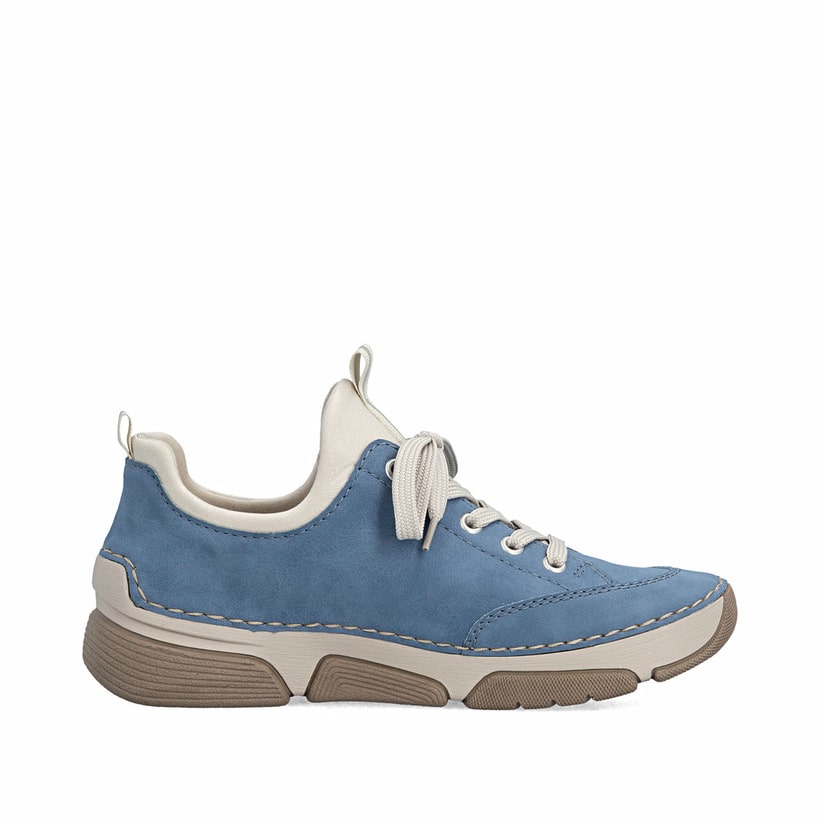 Blaue Rieker Damen Slipper 45973-14 mit Deko-Reißverschluss sowie einem Gummizug. Schuh Innenseite.