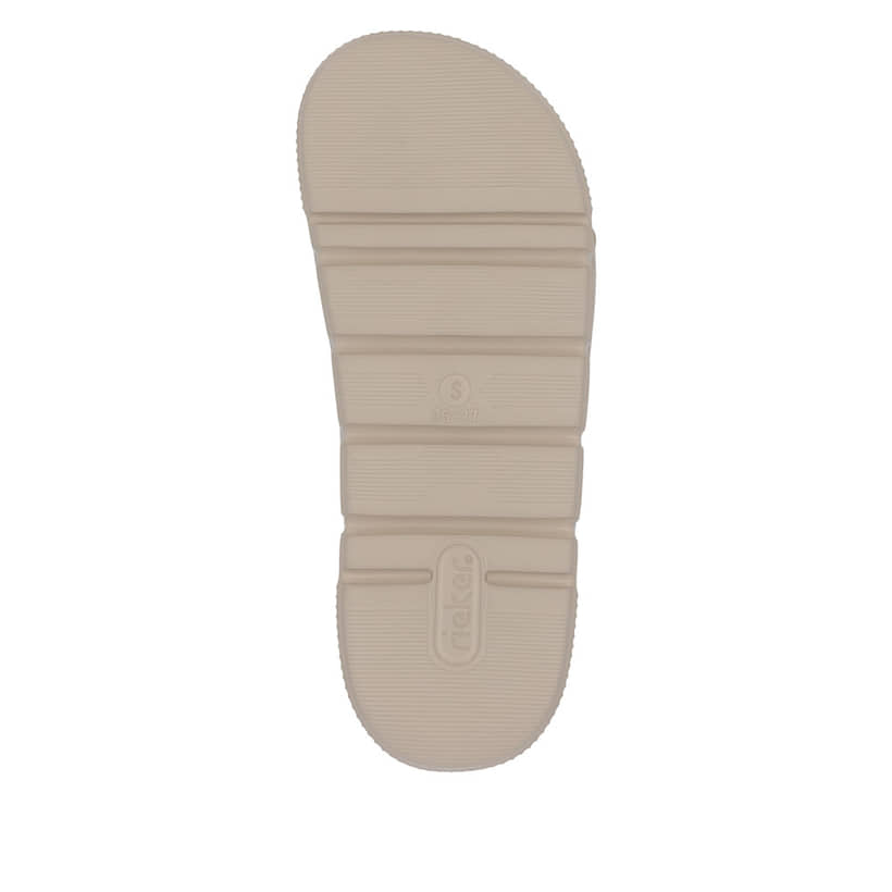 Beige Rieker Damen Pantoletten P2180-60 mit Schnallen sowie ultraleichter Sohle. Schuh Laufsohle.