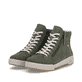 Grüne Rieker Damen Sneaker High W0164-54 mit einer leichten und griffigen Sohle. Schuhpaar seitlich schräg.