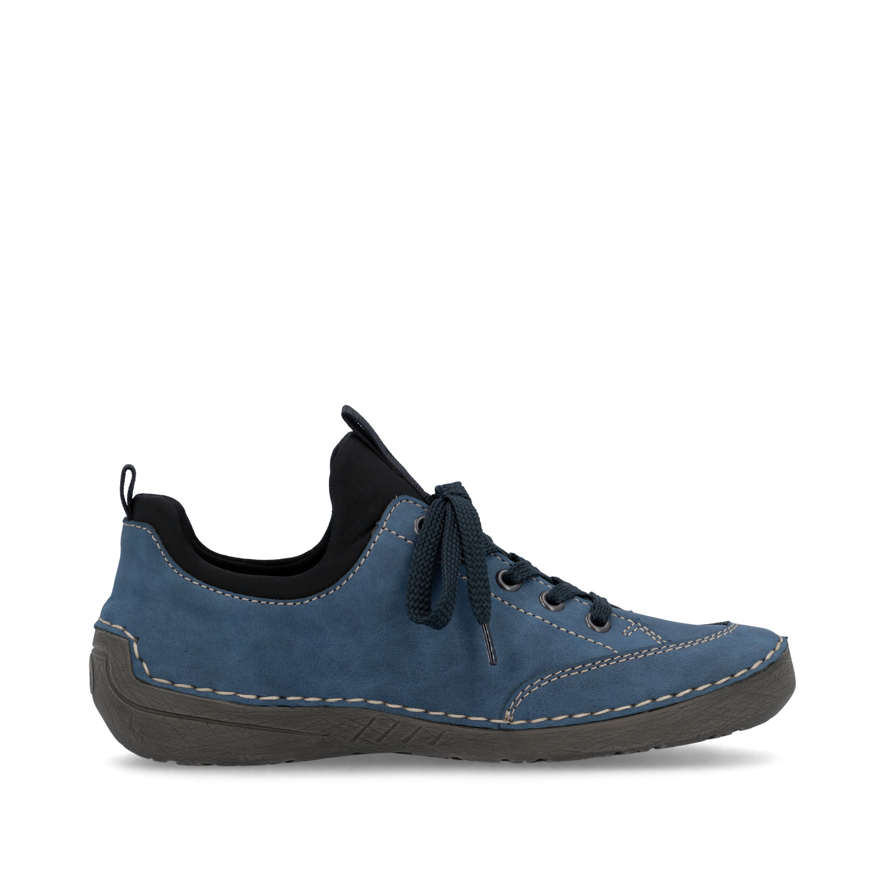 Ozeanblaue Rieker Damen Slipper 52573-14 mit Elastikeinsatz sowie einer leichten Sohle. Schuh Innenseite