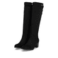 Schwarze Rieker Damen Hochschaftstiefel Y2050-01 mit einem Reißverschluss. Schuhpaar seitlich schräg.