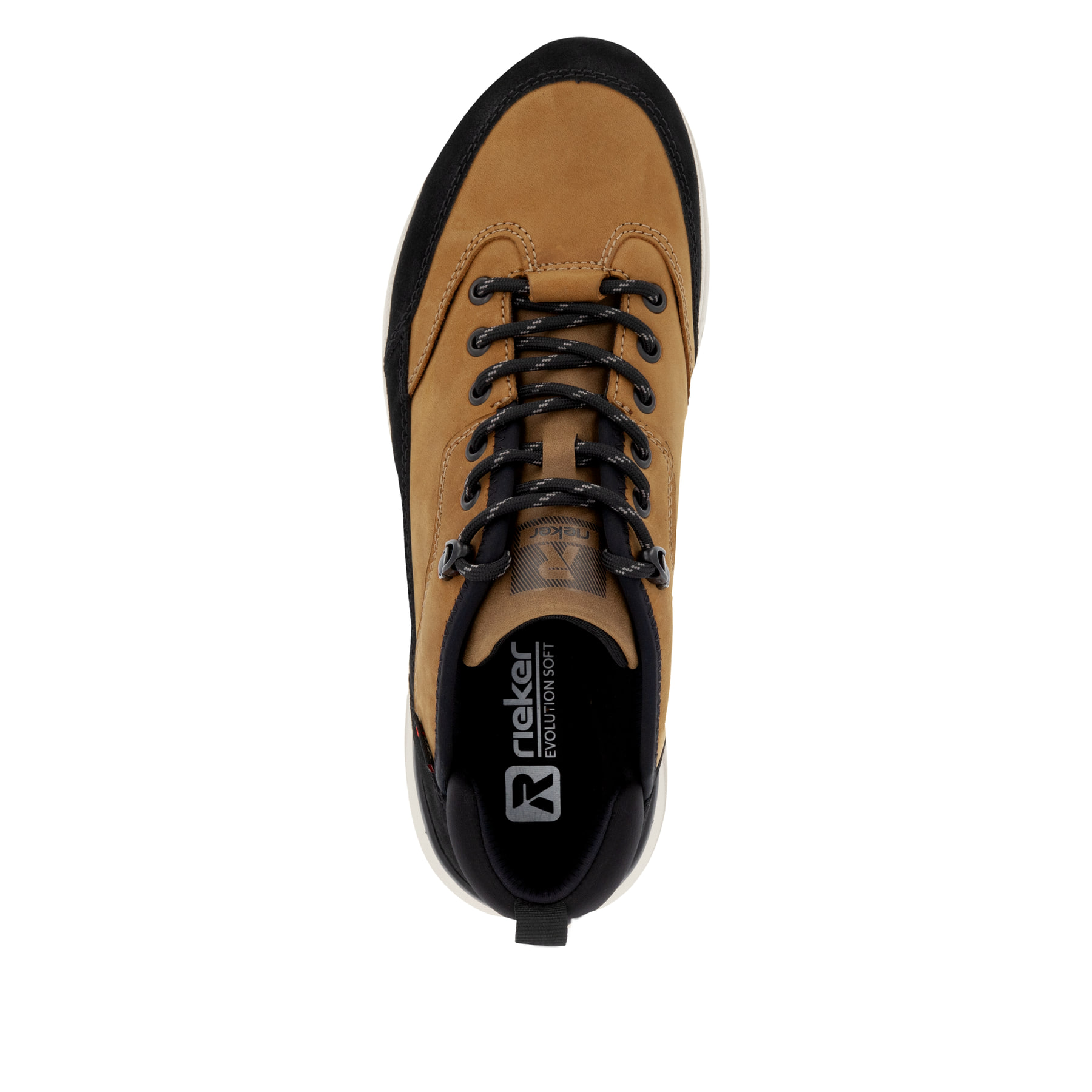 Braune Rieker Herren Sneaker Low U0102-68 mit wasserabweisender TEX-Membran. Schuh von oben.
