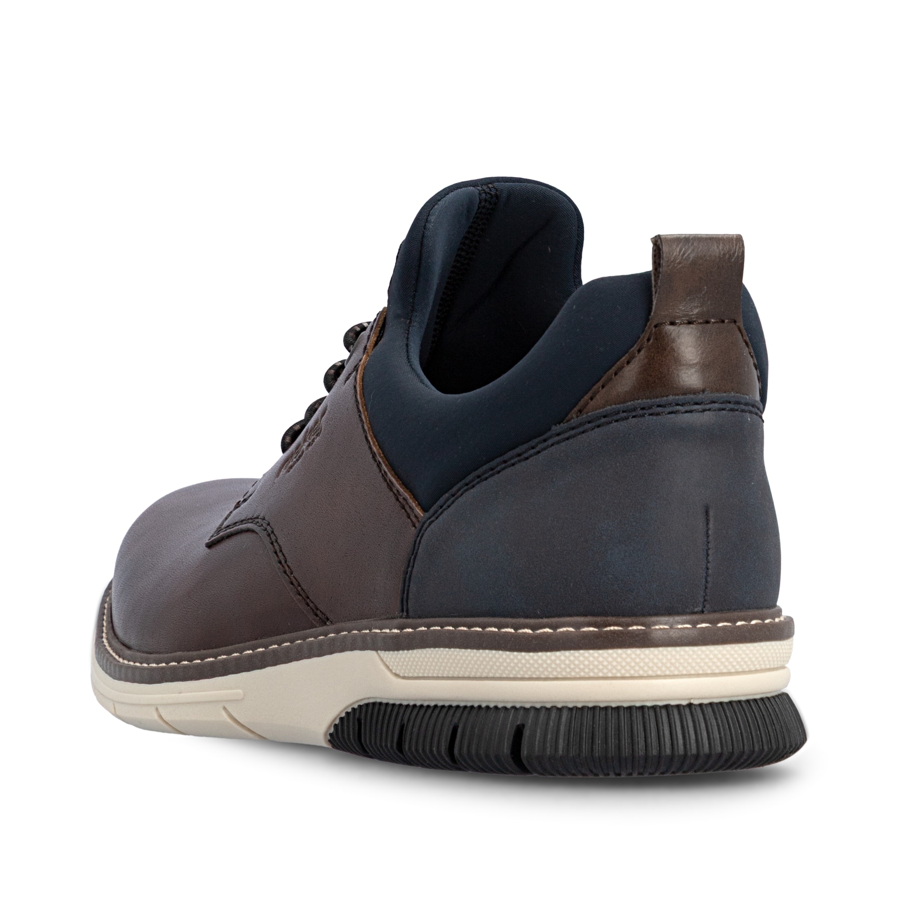Dunkelbraune Rieker Herren Slipper 14454-26 aus Glattleder mit einem Gummizug. Schuh von hinten.