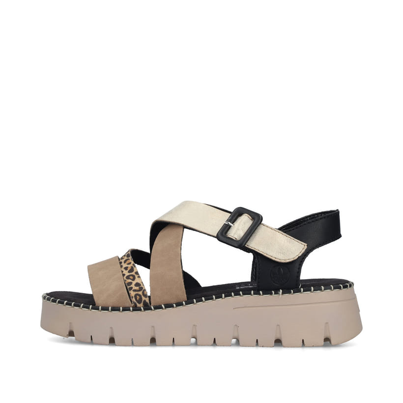 Sandales compensées Rieker multicolores pour femme V1063-90. Côté extérieur de la chaussure.