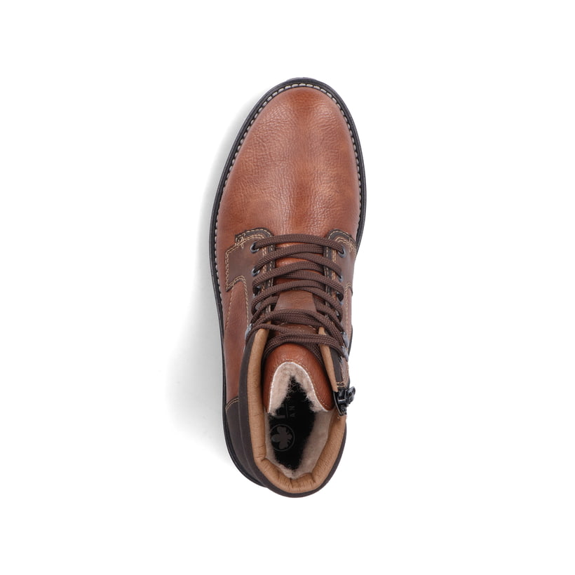 Braune Rieker Herren Schnürstiefel 30442-24 mit wasserabweisender TEX-Membran. Schuh von oben.
