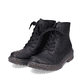 Tiefschwarze Rieker Damen Schnürstiefel 78240-00 mit Schnürung und Reißverschluss. Schuhpaar schräg.