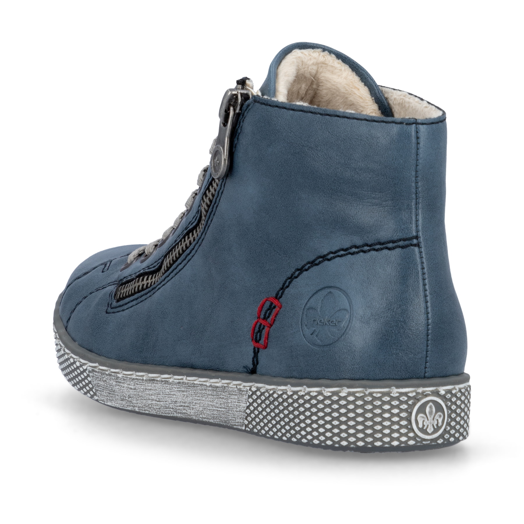 Hellblaue Rieker Damen Schnürstiefel Z1221-14 mit schwarzen Nähten. Schuh von oben.