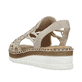 Beige Rieker Damen Sandalen V1246-62 mit Strasssteinen sowie einem Gummizug. Schuh von hinten.