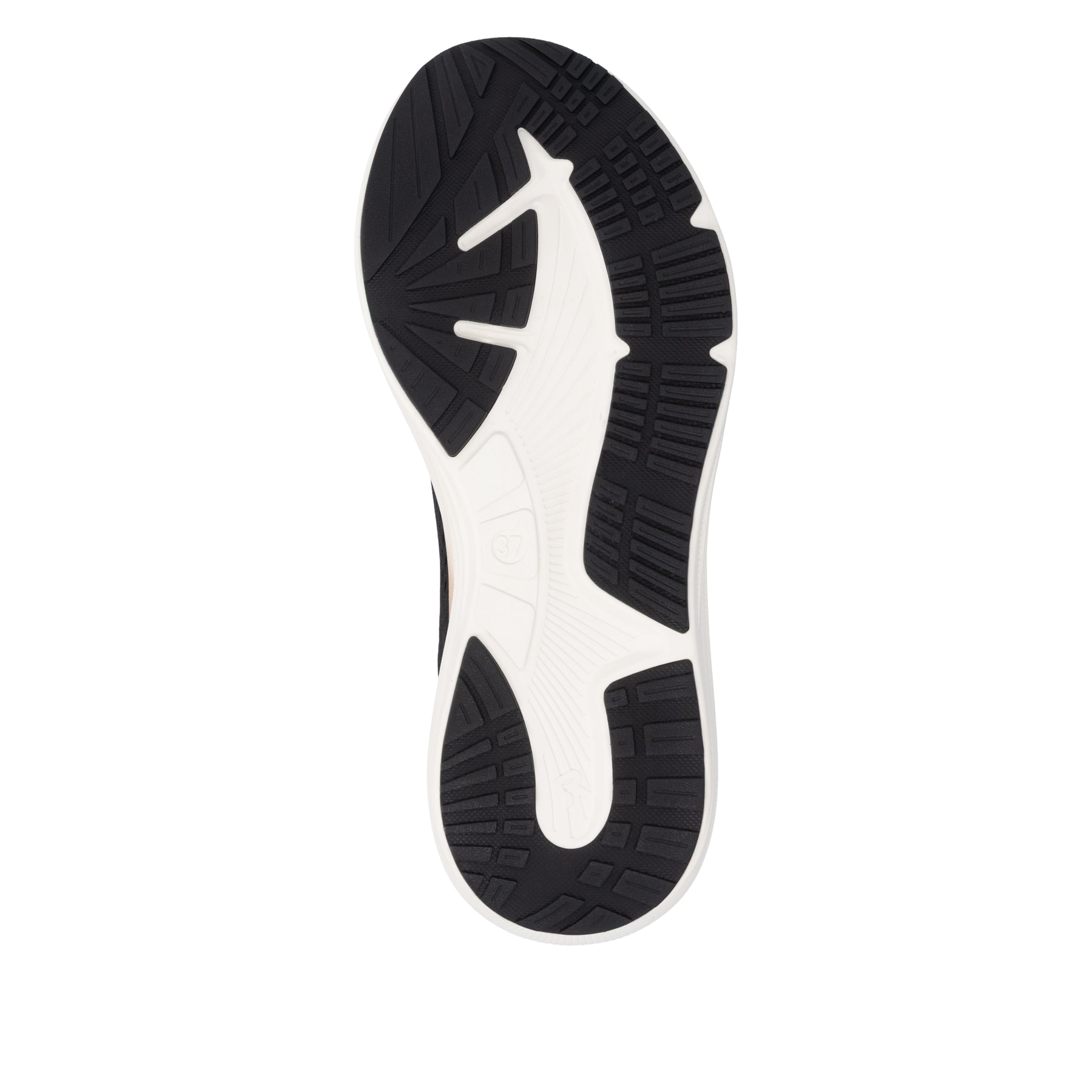 Schwarze Rieker Sport Damen Sneaker Low W4101-01. Schuh Laufsohle.
