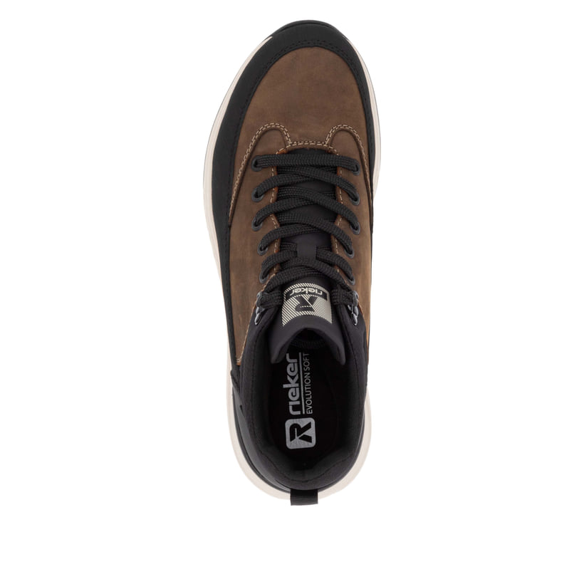 Braune Rieker Herren Schnürstiefel U0173-22 mit wasserabweisender TEX-Membran. Schuh von oben.